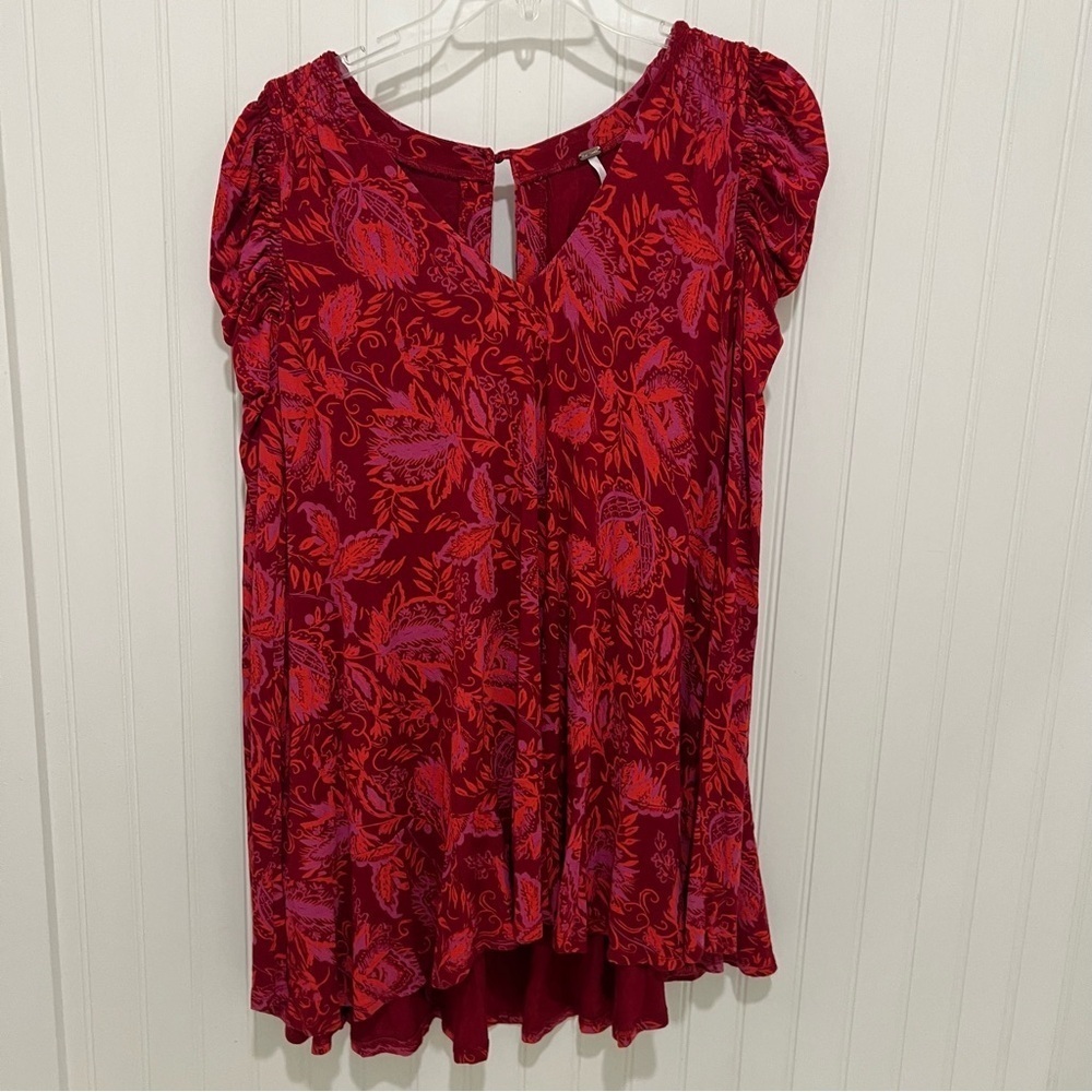 Free People Red and Pink Floral Blouse